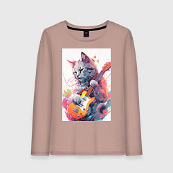 Лонгслив хлопковый женский Chilling guitar cat, цвет: пыльно-розовый