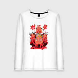 Лонгслив хлопковый женский Почита демон бензопила, цвет: белый