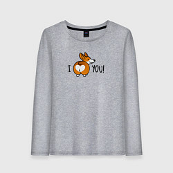 Лонгслив хлопковый женский Я люблю тебя - корги, цвет: меланж
