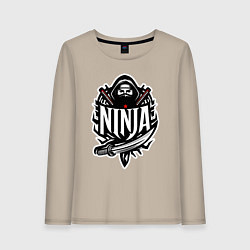 Лонгслив хлопковый женский Ниндзя с мечами в маске, цвет: миндальный