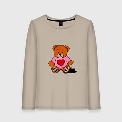 Лонгслив хлопковый женский Плюшевый мишка с сердечком, цвет: миндальный