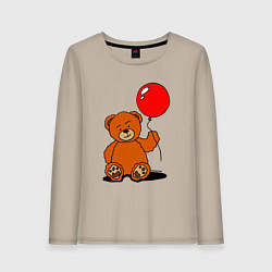 Лонгслив хлопковый женский Плюшевый медведь с воздушным шариком, цвет: миндальный
