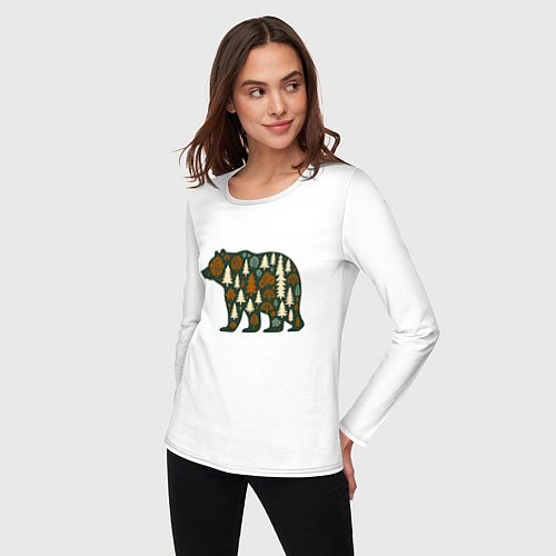 Женский лонгслив Медведь и тайга / Белый – фото 3