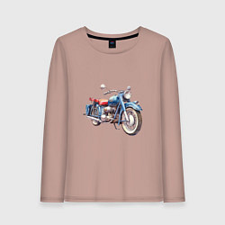 Лонгслив хлопковый женский Ретро мотоцикл олдскул, цвет: пыльно-розовый