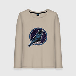 Лонгслив хлопковый женский Ворон черный, цвет: миндальный