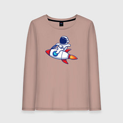 Лонгслив хлопковый женский Космонавт верхом на ракете, цвет: пыльно-розовый