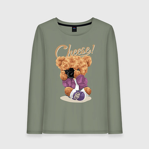 Женский лонгслив Плюшевый медвежонок фотограф / Авокадо – фото 1