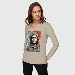 Лонгслив хлопковый женский Портрет Че Гевара, цвет: миндальный — фото 2
