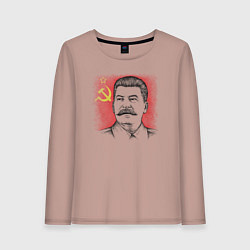 Лонгслив хлопковый женский Сталин с флагом СССР, цвет: пыльно-розовый
