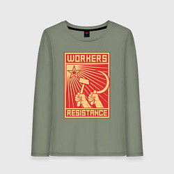 Лонгслив хлопковый женский Сопротивление рабочих, цвет: авокадо
