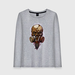 Лонгслив хлопковый женский Зомби череп в противогазе, цвет: меланж