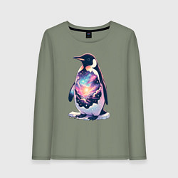Лонгслив хлопковый женский Пингвин с космосом, цвет: авокадо