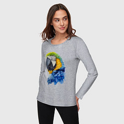 Лонгслив хлопковый женский Сине-золотой попугай ара, цвет: меланж — фото 2
