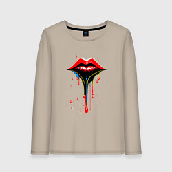 Лонгслив хлопковый женский Splashart губы женские, цвет: миндальный