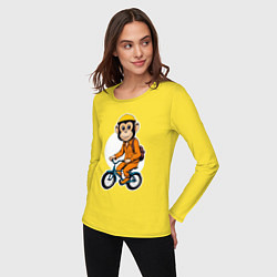 Лонгслив хлопковый женский Обезьяна на велосипеде, цвет: желтый — фото 2