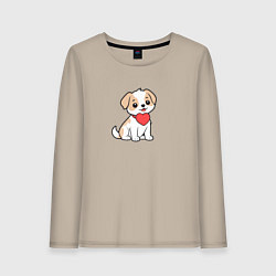 Лонгслив хлопковый женский Собака с сердечком, цвет: миндальный