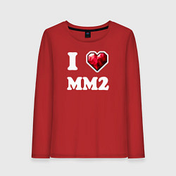 Лонгслив хлопковый женский Я люблю мм2 Роблокс - I heart mm2 Roblox, цвет: красный