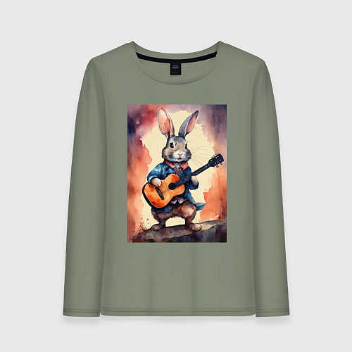 Женский лонгслив Милый романтичный кролик c гитарой / Авокадо – фото 1