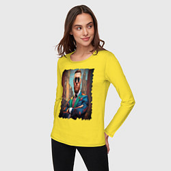Лонгслив хлопковый женский Конор Макгрегор на фоне города, цвет: желтый — фото 2