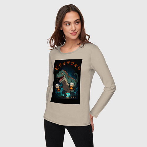 Женский лонгслив Пивозавр в аниме стиле / Миндальный – фото 3