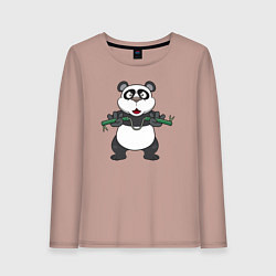 Лонгслив хлопковый женский Панда с нунчаками, цвет: пыльно-розовый