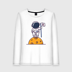 Лонгслив хлопковый женский Космонавтик на луне, цвет: белый