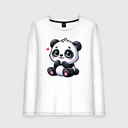 Лонгслив хлопковый женский Забавная маленькая панда, цвет: белый