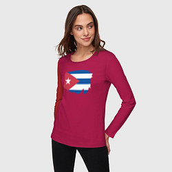 Лонгслив хлопковый женский Флаг Кубы, цвет: маджента — фото 2