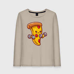 Лонгслив хлопковый женский Пицца на спорте, цвет: миндальный