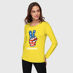 Лонгслив хлопковый женский USA peace, цвет: желтый — фото 2