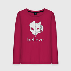 Лонгслив хлопковый женский Believe в котов инопланетян, цвет: маджента