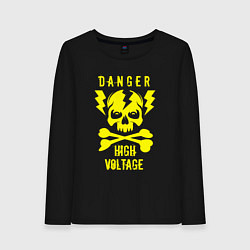 Лонгслив хлопковый женский Опасно высокое напряжение, цвет: черный