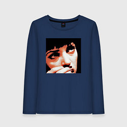 Лонгслив хлопковый женский Это не слезы, цвет: тёмно-синий