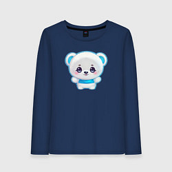 Лонгслив хлопковый женский Белый полярный медвежонок, цвет: тёмно-синий