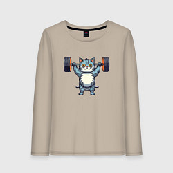 Лонгслив хлопковый женский Кот с штангой, цвет: миндальный