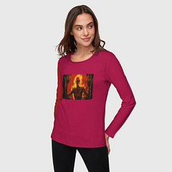 Лонгслив хлопковый женский Скелет огонь, цвет: маджента — фото 2
