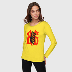 Лонгслив хлопковый женский Китайский иероглиф счастье, цвет: желтый — фото 2