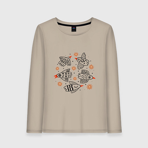 Женский лонгслив Полет птиц / Миндальный – фото 1