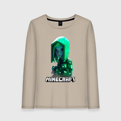 Лонгслив хлопковый женский Minecraft зеленая девушка, цвет: миндальный