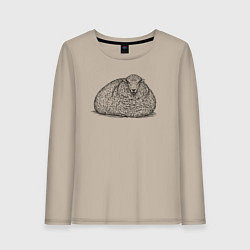 Лонгслив хлопковый женский Овца лежит, цвет: миндальный