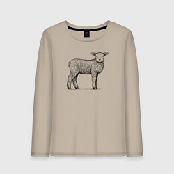 Лонгслив хлопковый женский Ягненок в профиль, цвет: миндальный