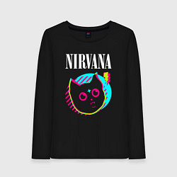 Лонгслив хлопковый женский Nirvana rock star cat, цвет: черный