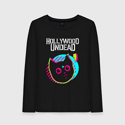 Лонгслив хлопковый женский Hollywood Undead rock star cat, цвет: черный