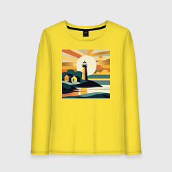 Лонгслив хлопковый женский Маяк под лучами солнца минимализм, цвет: желтый