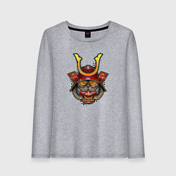 Лонгслив хлопковый женский Милый кот самурай, цвет: меланж
