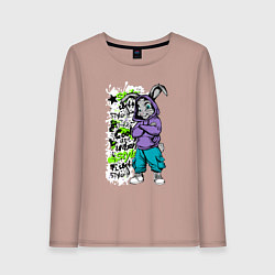 Лонгслив хлопковый женский Урбан граффити с кроликом, цвет: пыльно-розовый