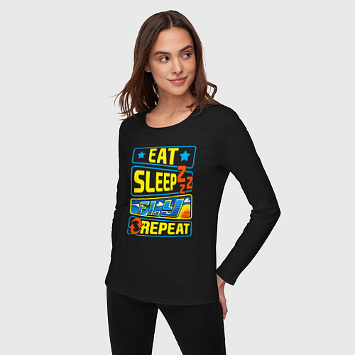 Женский лонгслив Eat sleep fly / Черный – фото 3