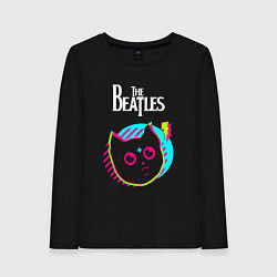 Лонгслив хлопковый женский The Beatles rock star cat, цвет: черный