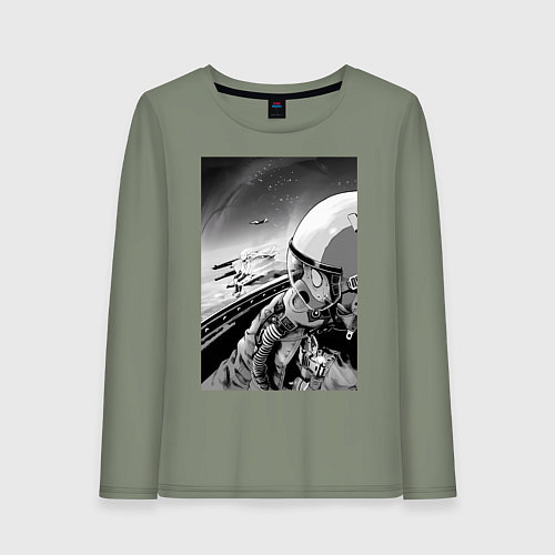 Женский лонгслив Ванпанчмен Сайтама на крыле самолета / Авокадо – фото 1