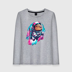 Лонгслив хлопковый женский Полёт космонавта капибары - нейросеть, цвет: меланж